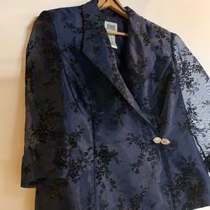 Formal occasion Navy brocade jacket size 14.Sheer sleeves